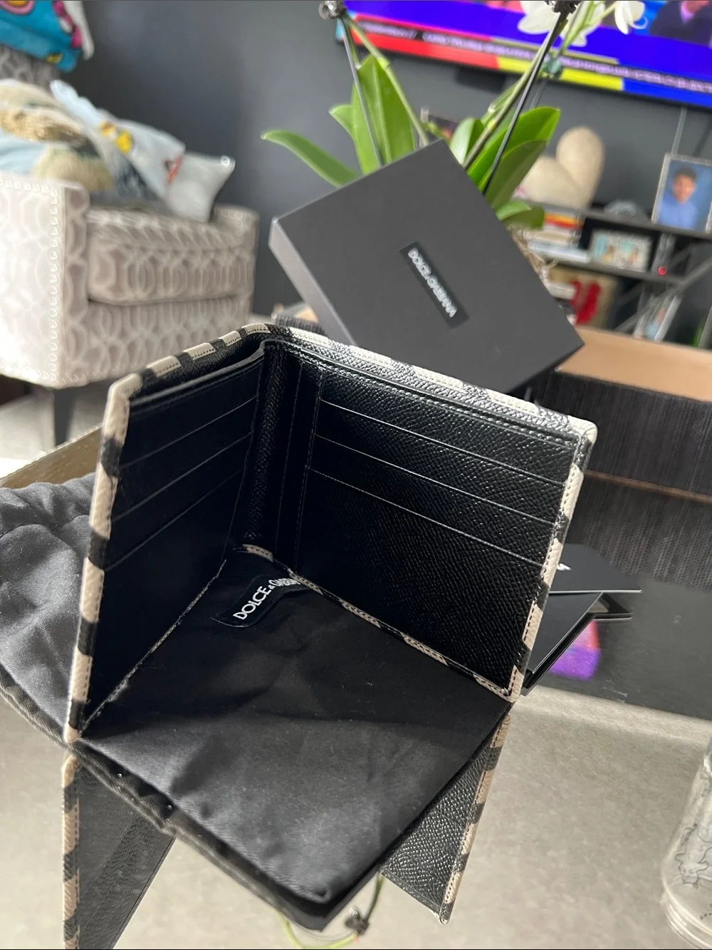 Dolce & Gabbana Black and Cream Diagonal Stripe Card Holder